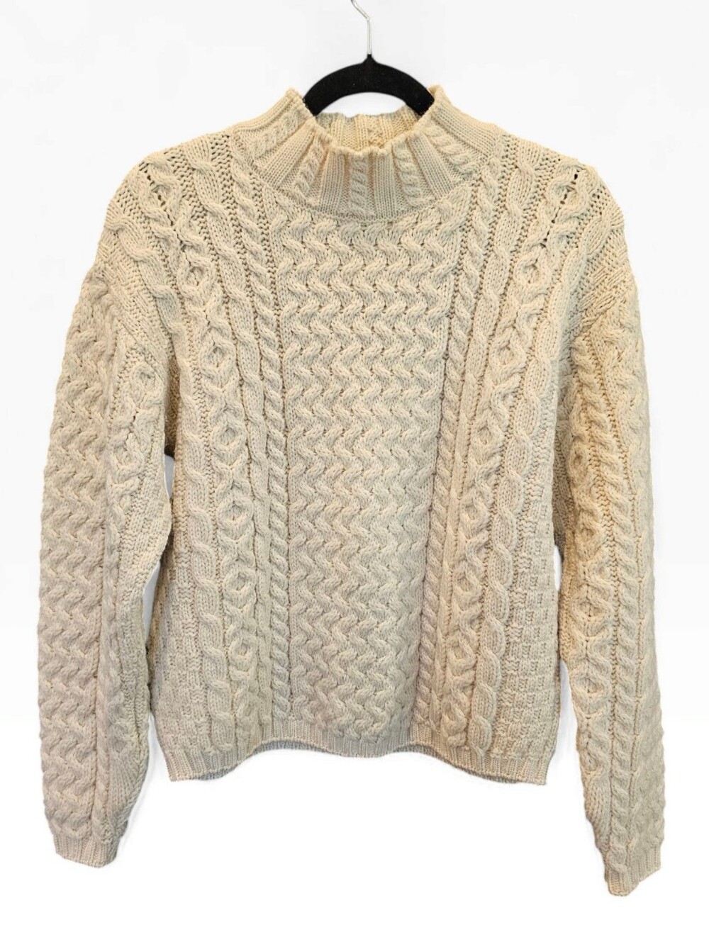 Vintage CALLAN Country Women Cream 100% Merino Wool Aran Sweater Made Ireland S